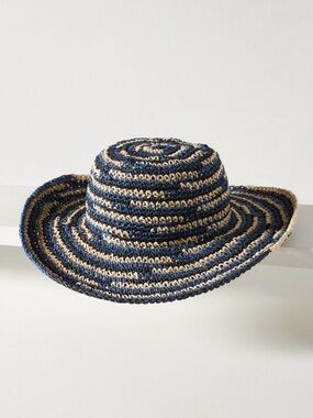 Anthropologie Bucket Hat by San Diego Hat Company in Blue Spacedye Straw. New!